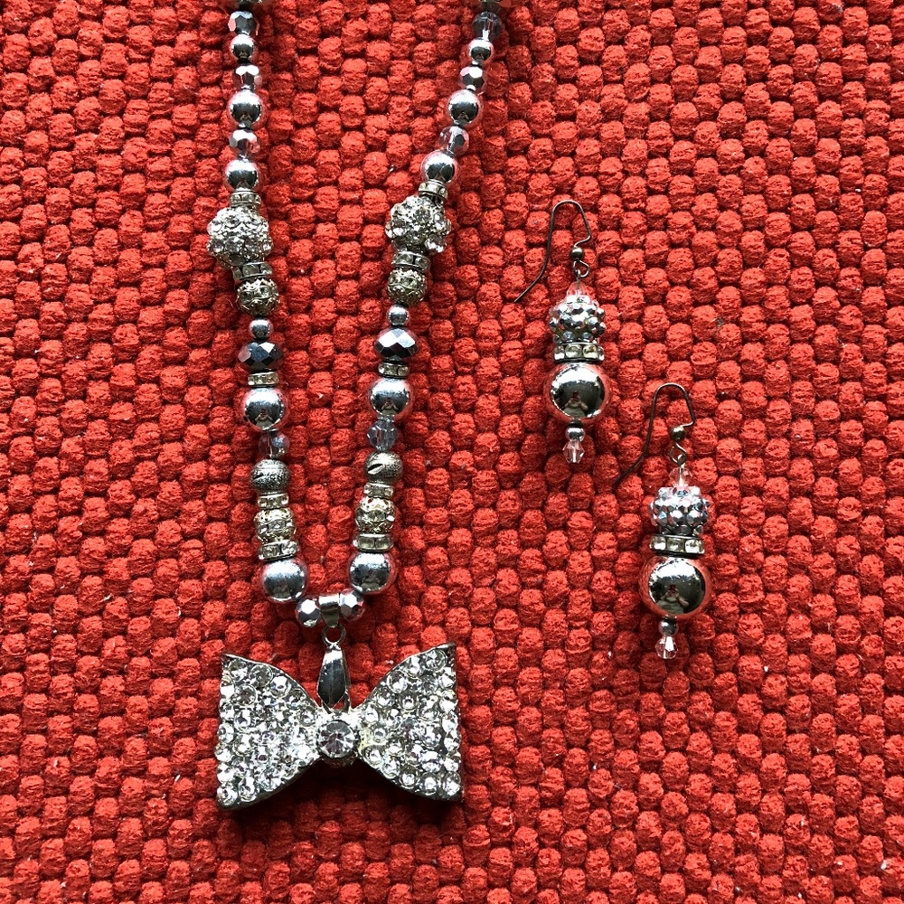 crystal bow jewelry set